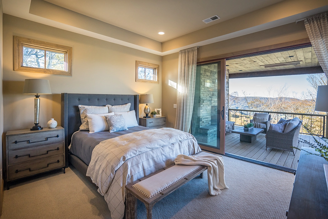 bedroom interior with view of the mountains