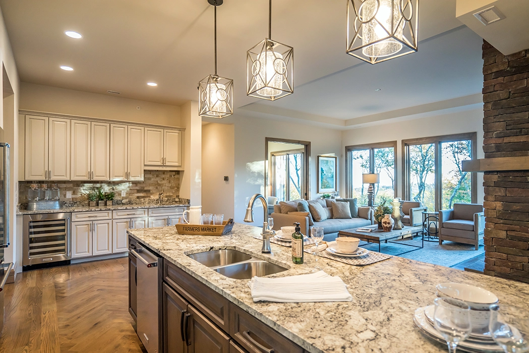 interior home kitchen and living room at The Brooks at Linville Ridge