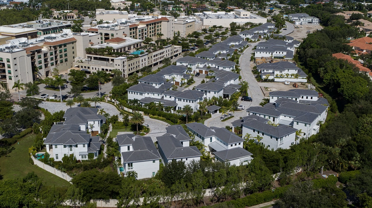 aerial of the Residences at Mercato homes community